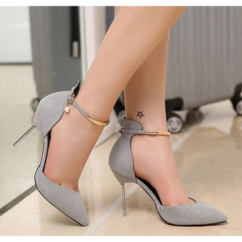 高跟鞋大码伪娘凉鞋男扮女装细跟性感反串男士变装女装大佬用 灰色 37