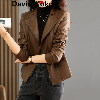 个子皮衣外套女装2022春秋新款气质休闲上衣时尚短款皮夹克潮 浅棕色