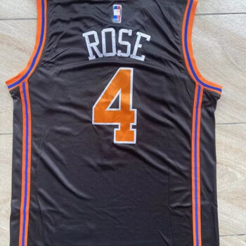 麻乎罗斯尼克斯队4号黑色刺绣球服nba刺绣比赛队服篮球背心罗斯4号黑s