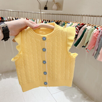 穿的女童毛线马甲网红女孩甜美坎肩毛衣上衣宝宝针织开衫儿童线衣背心