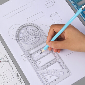 递乐【全网低价】递乐多功能旋转绘图尺子数学几何画圆量角器三角直尺平行尺学生绘图工具 2694透明色