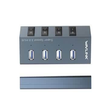 睿因（Wavlink）USB分线器3.0高速4口HUB扩展一拖四3.0分线器带独立开关UH3049