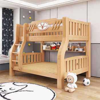 琳实木加厚子母床双层床两层上下床儿童床母子床 无漆直梯 书架 安装