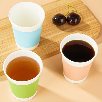 优奥纸杯一次性杯子特厚270ml*100只四色杯子家用办公商务接待