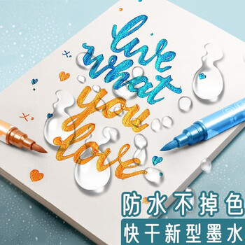 金值 12色金属秀秀笔 贺卡鎏金彩绘记号笔高光闪光珠光手帐笔水彩亮片diy双头荧光秀丽笔彩色油漆笔