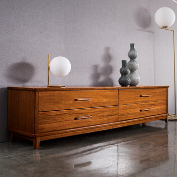 二号公馆 电视柜 北欧金柚檀木 全实木框架电视柜 地柜 现代简约小