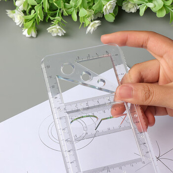递乐【全网低价】递乐多功能旋转绘图尺子数学几何画圆量角器三角直尺平行尺学生绘图工具 2694透明色