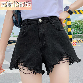 瓦斯伦高腰a字牛仔短裤女夏季韩版显瘦学生宽松破洞阔腿超热裤潮745