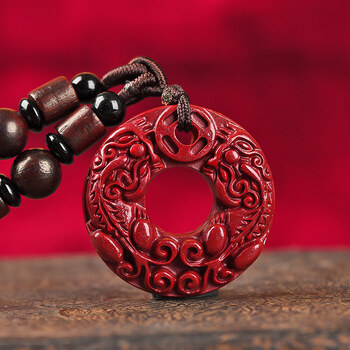 多曼 朱砂貔貅平安扣吊坠男女款本命年红朱砂挂件护身双貔貅项链 貔貅