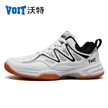 沃特(voit)/沃特羽毛球鞋男女款训练鞋减震透气运动鞋子防滑耐磨 白黑
