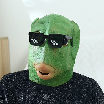 绿头鱼头套儿童 乳胶玩具万圣节搞笑鱼头面具网红奔波霸儿 鱼头套
