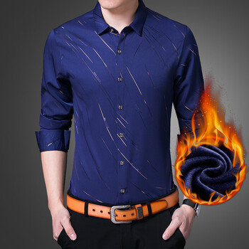 劲霸中年男士秋冬季加绒加厚免烫衬衣男冬装休闲保暖长袖衬衫爸爸