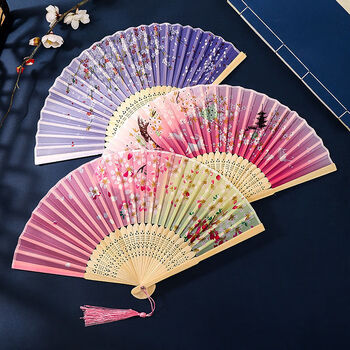 扇子折扇中国风女式学生古风流苏夏季随身携带古装古代汉服小竹扇粉色