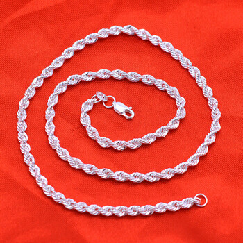 999足银项链麻花项链扭麻花银链子情侣链男女款项链水波纹项链实心链