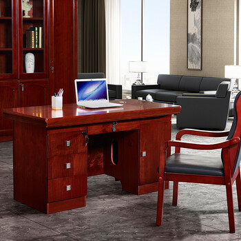 中伟（ZHONGWEI）E0级老板桌办公桌油漆商务办公室实木贴皮主管桌职员办公桌1.4米