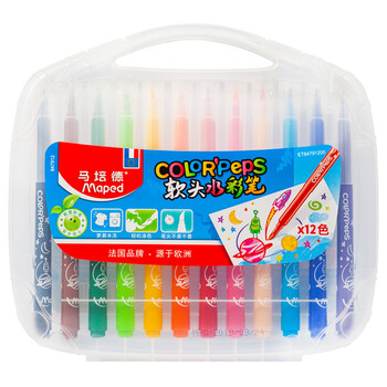 马培德（Maped）儿童软头水彩笔幼儿学生绘画彩色笔初学美术彩绘涂鸦画笔节日送礼847912CH【12色/塑盒装】水彩笔