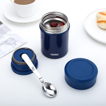 膳魔师（THERMOS）焖烧杯470ml 持久保温密封防漏 学生食物焖烧罐TCLA-470S深海蓝色
