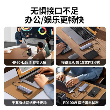 绿联Type-C扩展坞USB-C转换器雷电4拓展坞分线器笔记本iPad平板 7合1【HDMI+读卡器+USB+PD】35888