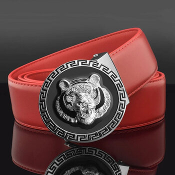 霸气老虎头皮带男士真牛皮自动扣绿色腰带潮流年轻人个性时尚裤带