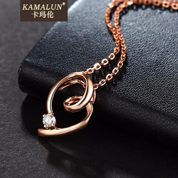 卡玛伦kamalun18k金钻石爱心吊坠项链女 k金au750彩金镶钻锁骨链女