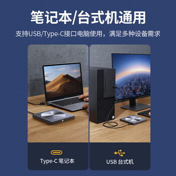 绿联8倍速外置移动光驱DVD光盘刻录机Type-C/USB双接口光盘提取器适用台式机外接光驱免驱动 商用