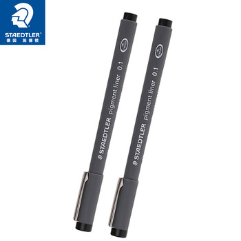 施德楼（STAEDTLER）针管笔勾线笔 0.1mm纤维头耐擦防水直液签字笔 美术绘图描线速干笔 2支装30801-9