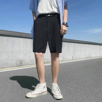 南极人西装短裤男薄款直筒五分裤男生休闲宽松冰丝凉感白色短西裤潮