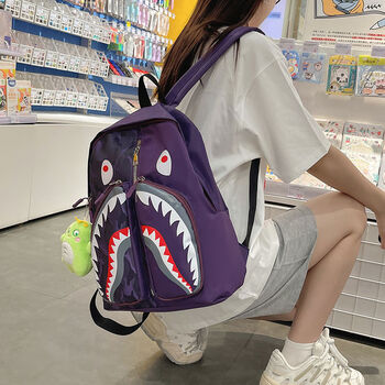 桦帆鲨鱼嘴双肩包鲨鱼男女休闲学生书包ins小众个性背包大容量通勤电
