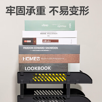 得力（deli）三层镂空收纳文件座自由拆卸组装三层文件盘/文件框栏牢固耐用桌面档案收纳盒文件置物架管理 黑色