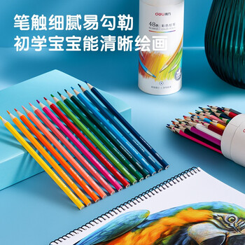 得力（deli）48色油性彩铅纸桶装学生绘画艺术写生彩色铅笔儿童涂色填色彩笔绘画笔彩笔