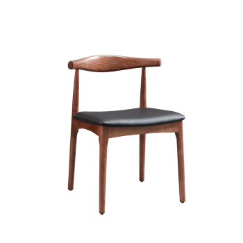致泽家具实木餐椅 北欧牛角椅 现代简约书椅 家用椅子餐厅靠背椅 胡桃色+黑皮