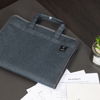 得力（deli）A4/13格竖版布质风琴包多层文件夹试卷收纳袋 文件资料手提包文件资料册办公商务学生72560 深灰色