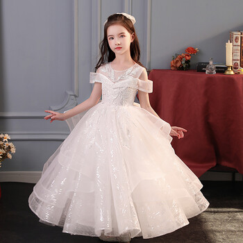 小咔衣浓女童白色洋气婚纱公主裙花童小女孩礼服蓬蓬纱儿童主持人高端