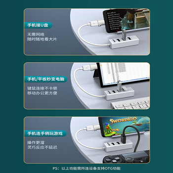 纽曼 usb分线器2.0高速4口HUB集线器 笔记本台式电脑一拖四usb扩展坞延长线转换器约1米黑色