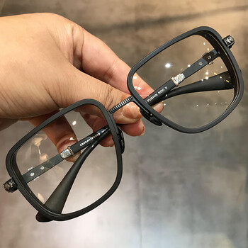 雷朋眼镜框复古板材男女大脸加宽眼镜架平光镜 镜框hotc 黑银色