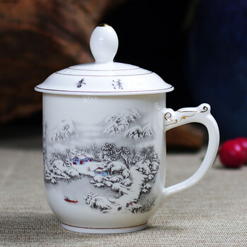 景德镇jdz景德镇陶瓷茶杯带盖家用瓷杯个人办公室水杯带礼盒大容量杯