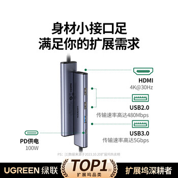 绿联Type-C扩展坞转HDMI拓展坞投屏接口转换器雷电4转接头USB适用苹果MacBook华为笔记本电脑iPad手机
