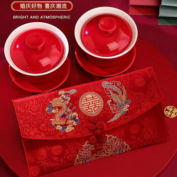 佳茉红包结婚专用万元喜包2026新款新年春节订婚高档布艺大号袋敬茶改口费布艺红包龙凤圆喜 单个装