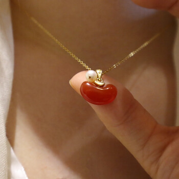 皓范儿相思豆项链 aimee design 相思豆红玛瑙项链s925镀金锁骨链红豆