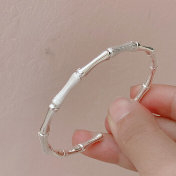 奈乔竹节开口银手镯女9银送闺蜜女友毕业礼物年轻时尚银镯子半光半