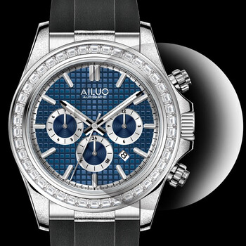 艾诺霜金系列胶带款多功能夜光防水自动机械手表g6620 光钻蓝