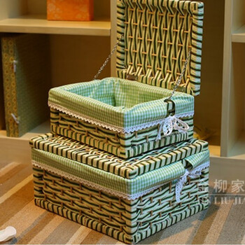 纸编桌面收纳盒收纳筐化cosmetics storage box wicker baskets 小号