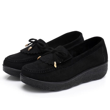 新款老北京布鞋女鞋松糕厚底豆豆鞋坡跟中跟妈妈鞋女工作单鞋黑色35