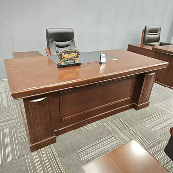 94027 领导办公桌班台贴实木皮油漆老板桌1.6米+侧柜+活动柜
