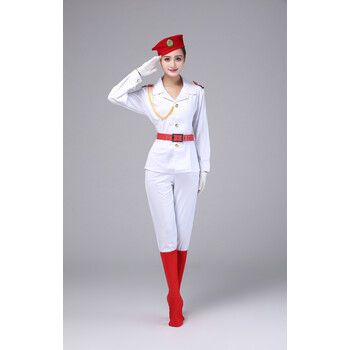 军鼓服装套装女演出服 长袖军装迷彩 女兵舞蹈广场舞服装sn1109 白色