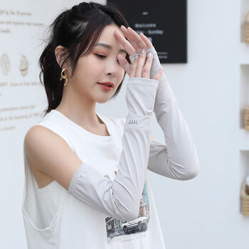 冰丝防晒袖套女高品质男女款袖套长款宽松运动休闲线简约撞色冰丝手臂