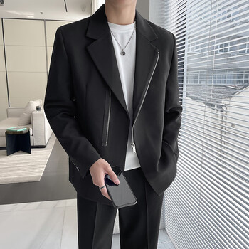 雅弋尔西装外套男商务休闲礼服轻熟风职业正装主持人西服黑色m100120