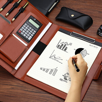 嘉然恒 A4多功能文件夹商务皮质经理夹大耳朵款汽车4S店房产销讲夹销售夹带计算器便签本可定制 棕色 嘉然恒 A4多功能文件夹商务皮质经理夹大耳朵款汽车4S店房产销讲夹销售夹带计算器便签本可定制 棕色