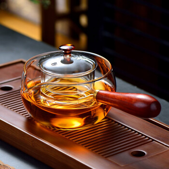 扬器日式耐热玻璃侧把煮茶壶耐高温实木把泡茶壶花茶壶套装家用煮茶器 500ML木把壶+4杯