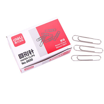 得力（deli）0050回形针 大号回形针 5cm电镀金属曲别针 100枚/盒 5盒装